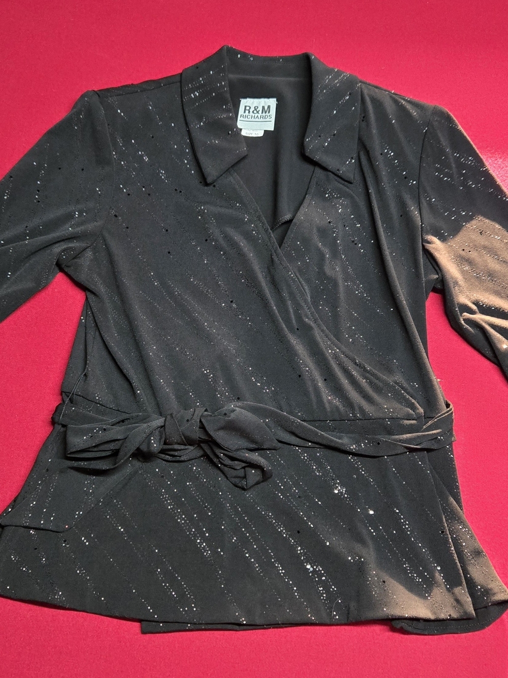 R&M Richards Women's Black Draped Open-Front Blazer
